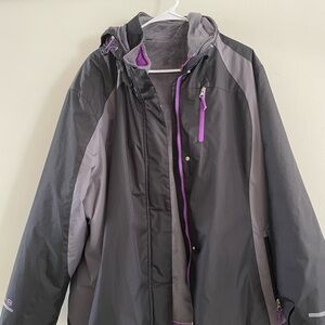 Free Country Women's Grey Waterproof Jacket with Purple Accents